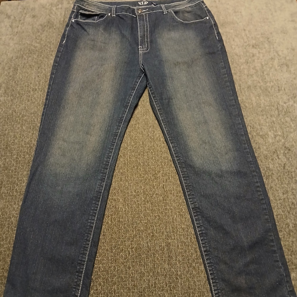 V.I.P. Jeans Womens 23/24 Dark Wash Straight Leg Stretch Denim Rhinestone Rivets